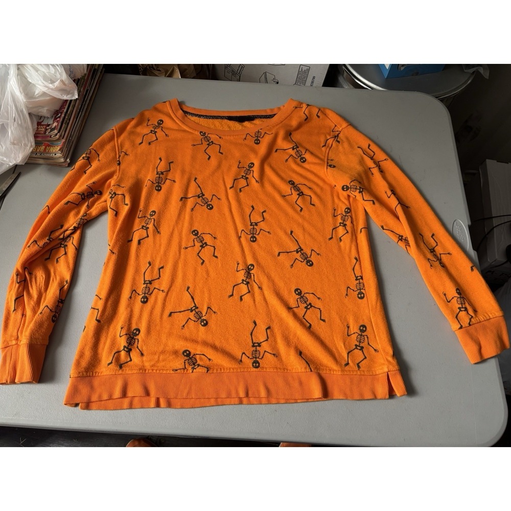 Jane‎ & Delancey M Orange Skeleton Long Sleeve Light Sweater